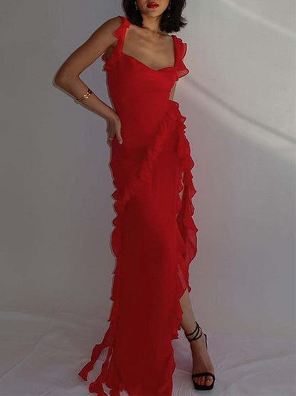 Ruffle Slit Maxi Dress
