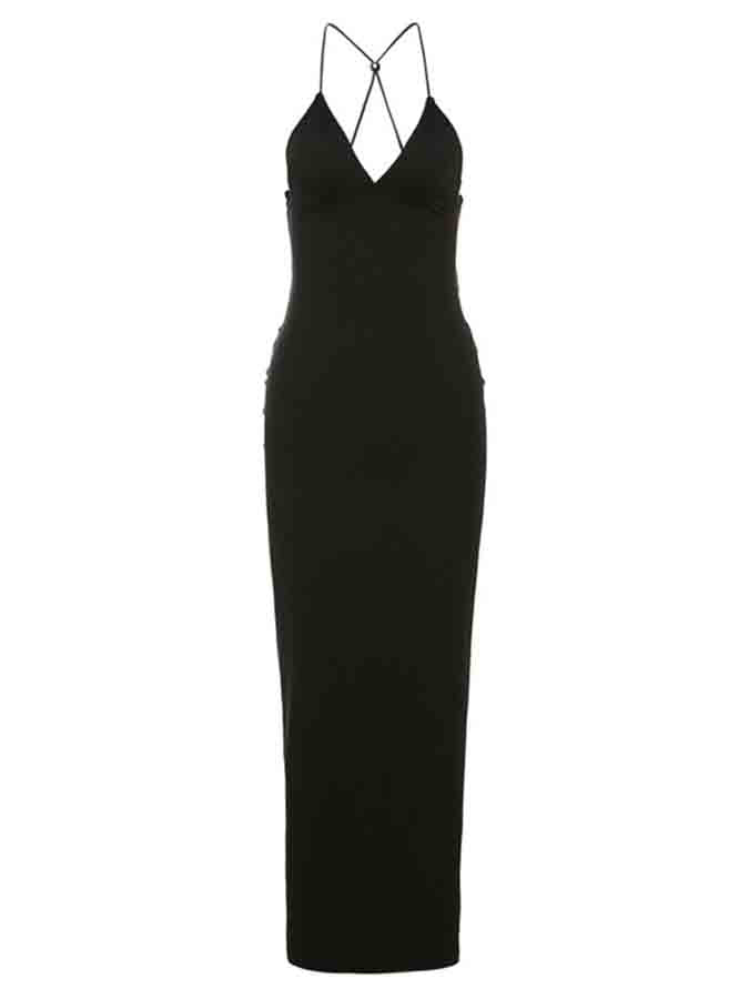 Backless Halter Printed Slim Maxi Dress