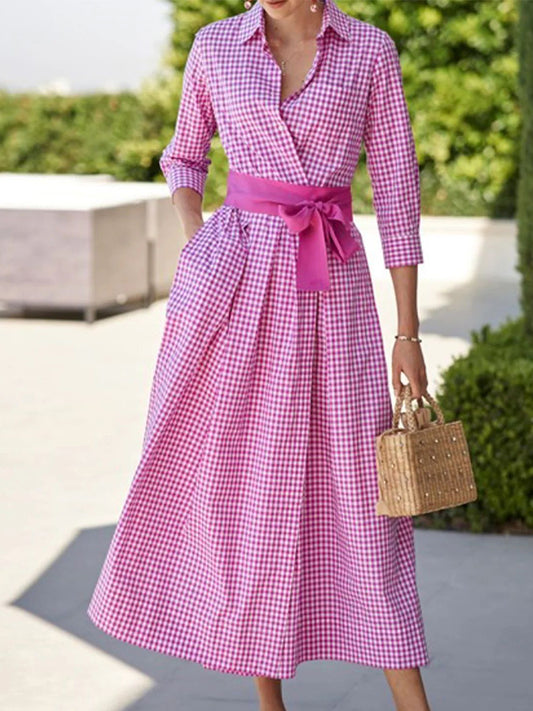 Long Sleeves Plaid Shirt Maxi Dress
