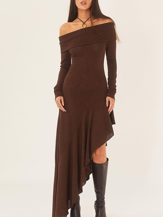 Long Sleeves Off Shoulder Ruffle Maxi Dress