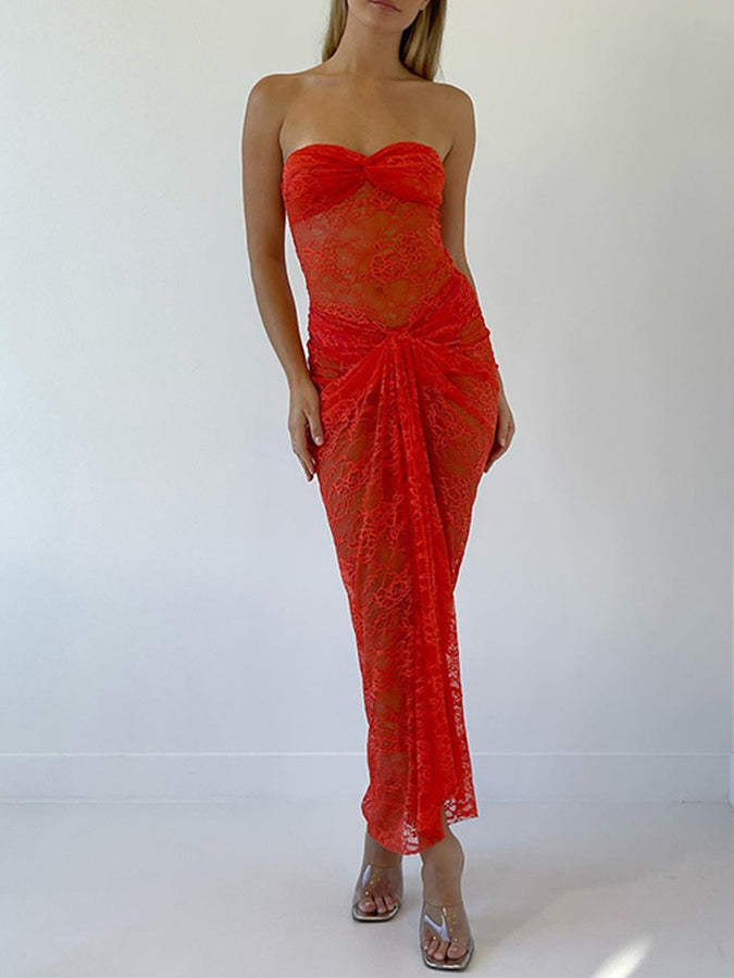 Lace Off Shoulder See-through Maxi Dress