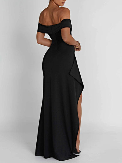 Off Shoulder Slit Maxi Dress
