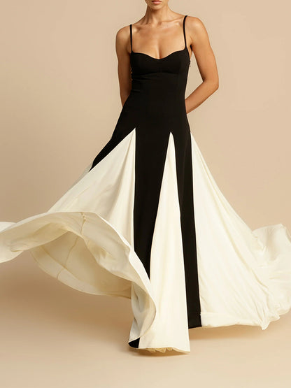 Black-white Color-block Swing Maxi Dress
