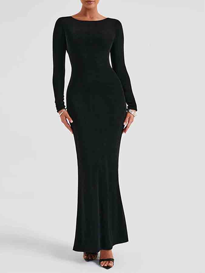 Backless Long Sleeves Slim Maxi Dress