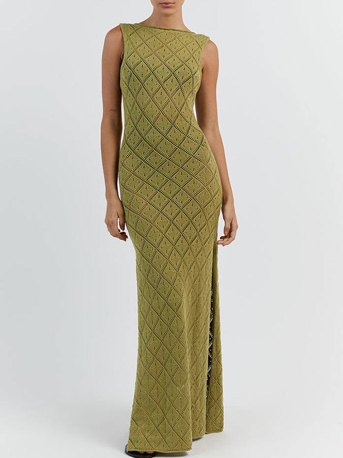 Knitted Slit Holiday Beach Maxi Dress