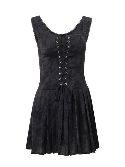 Retro Low-cut Suspender Pleated Party Mini Dress