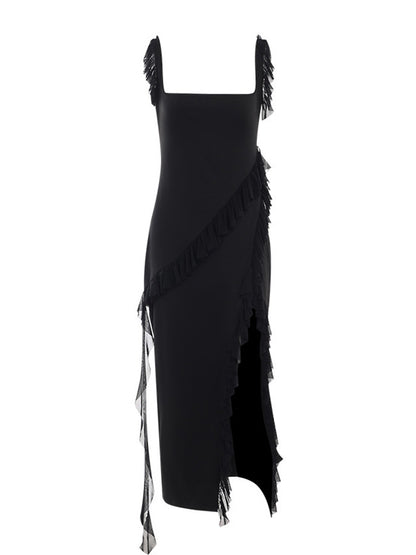 Ruffle Slit Maxi Dress