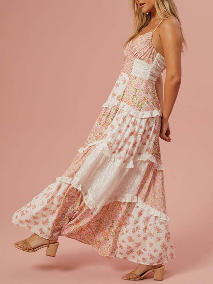 Retro Print Patchwork Maxi Dress