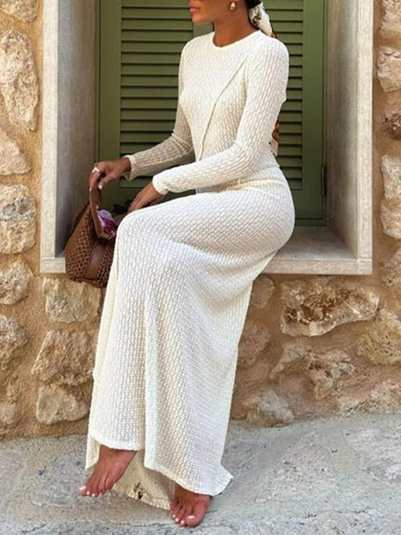 Jacquard Backless Paneled Long-sleeved Maxi Dress