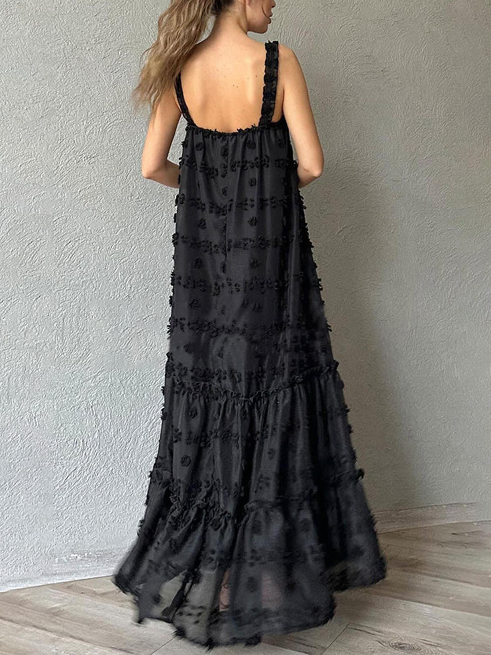 Flower Decor A-line Layered Loose Maxi Dress
