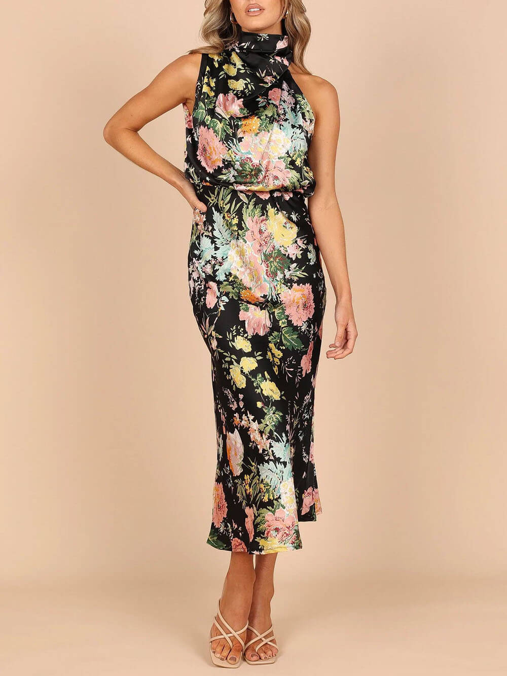 Halter Neck Elastic Waist Maxi Dress
