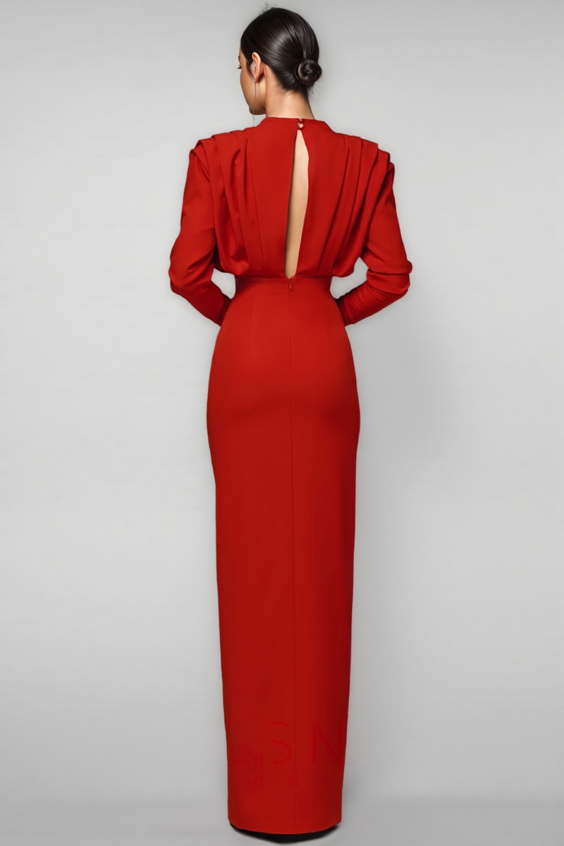 Davina High Neck Slit Maxi Dress-red