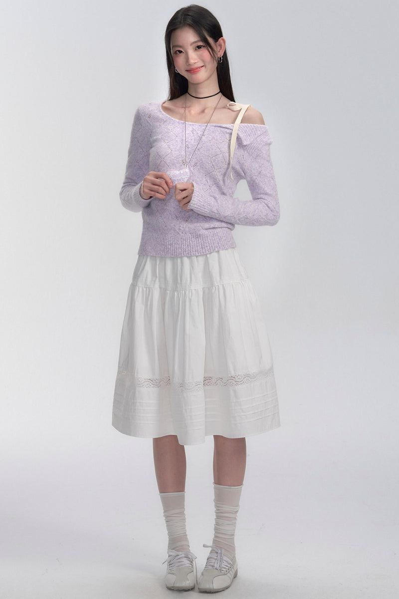 Lavender Diamond Pattern Knit Blouse