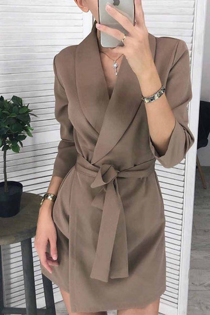 Color Long Sleeve Suit Collar Mini Dresses(3 Colors)