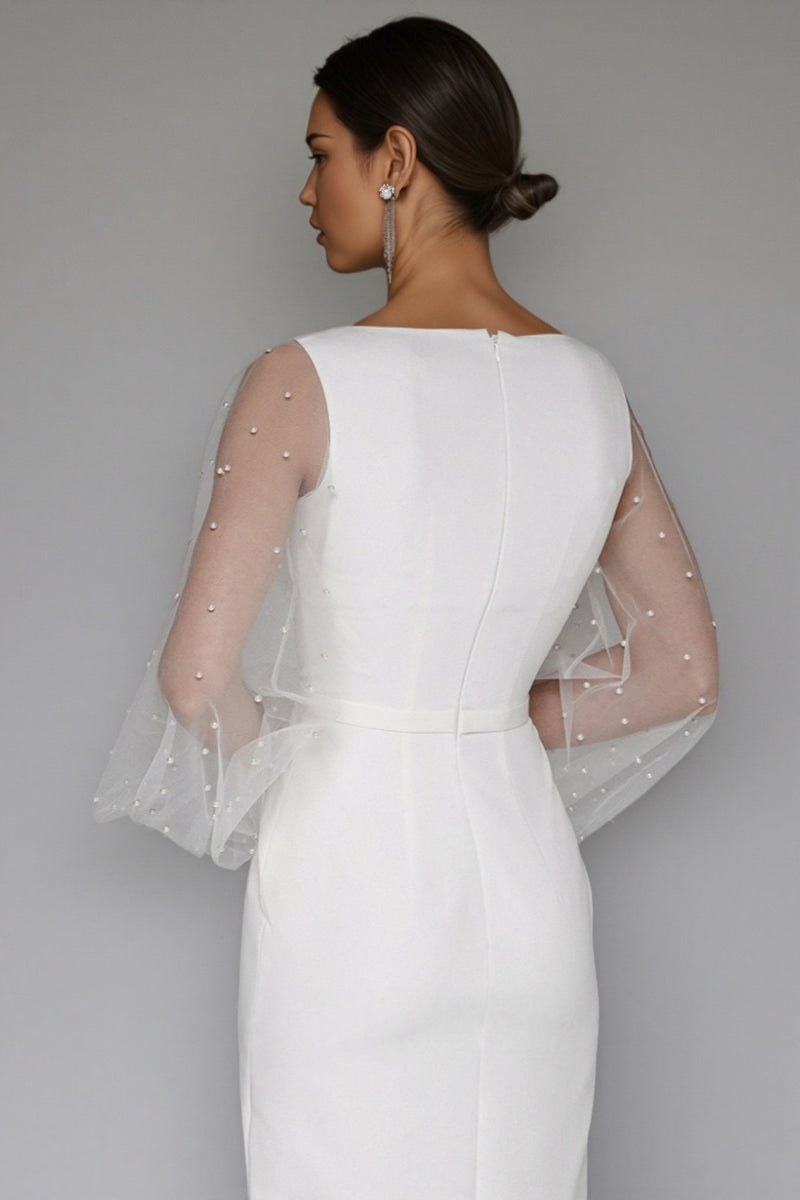Carlotta White Deep V-neck Slit Maxi Dress