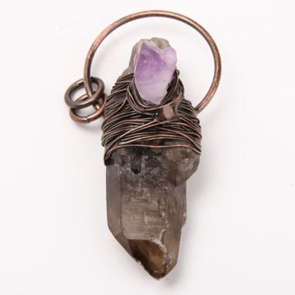 2-inch Amethyst Smoky Quartz Pendant for Spiritual Healing