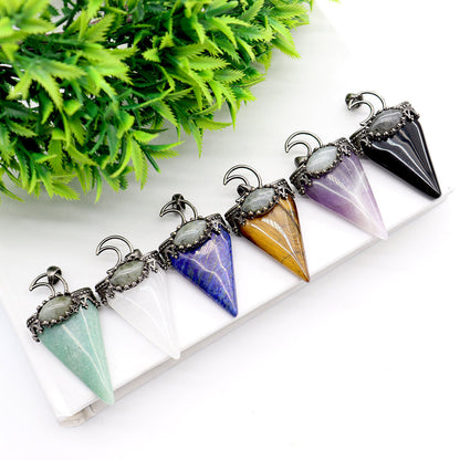 2-inch Crystal and Gem Stone Moon Pendant