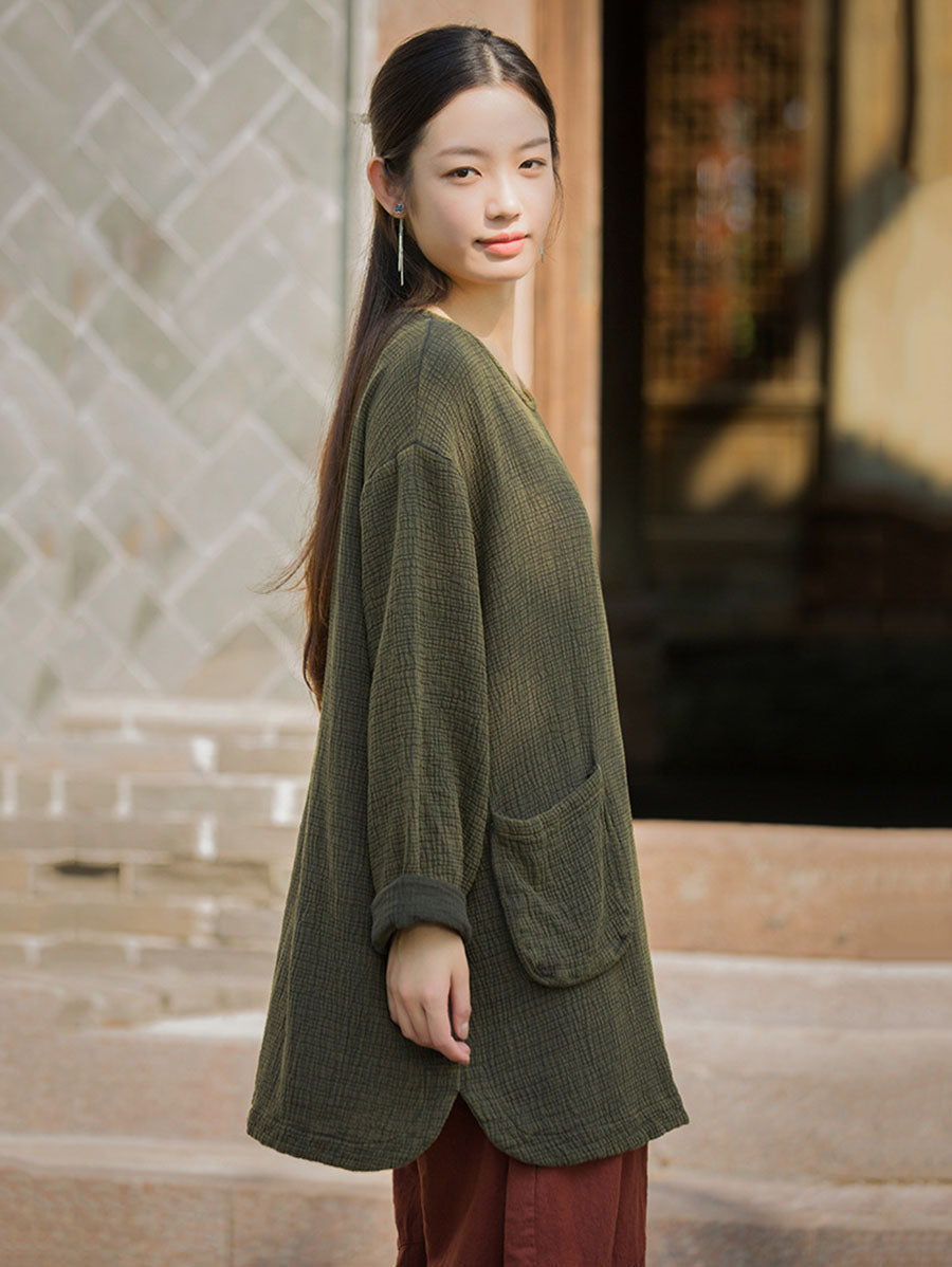 Autumn O-neck Cotton Blouse Av1021