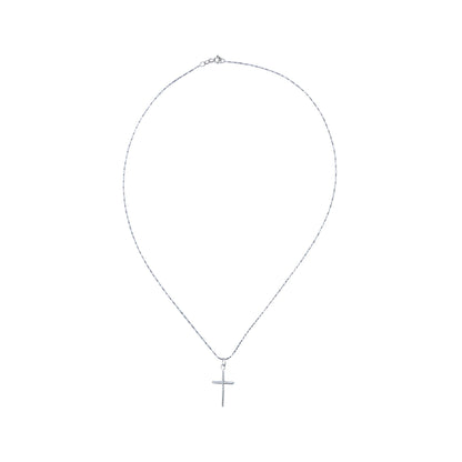 Petite Rounded Sterling Silver Cross Charm Necklace With Gossamer Thin Sterling Silver 18" Chain