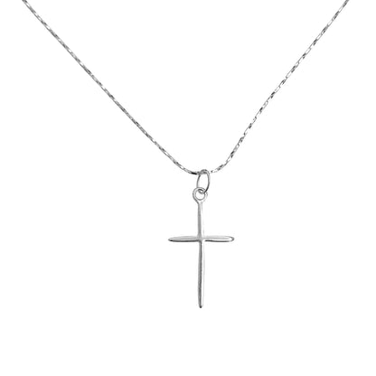 Petite Rounded Sterling Silver Cross Charm Necklace With Gossamer Thin Sterling Silver 18" Chain