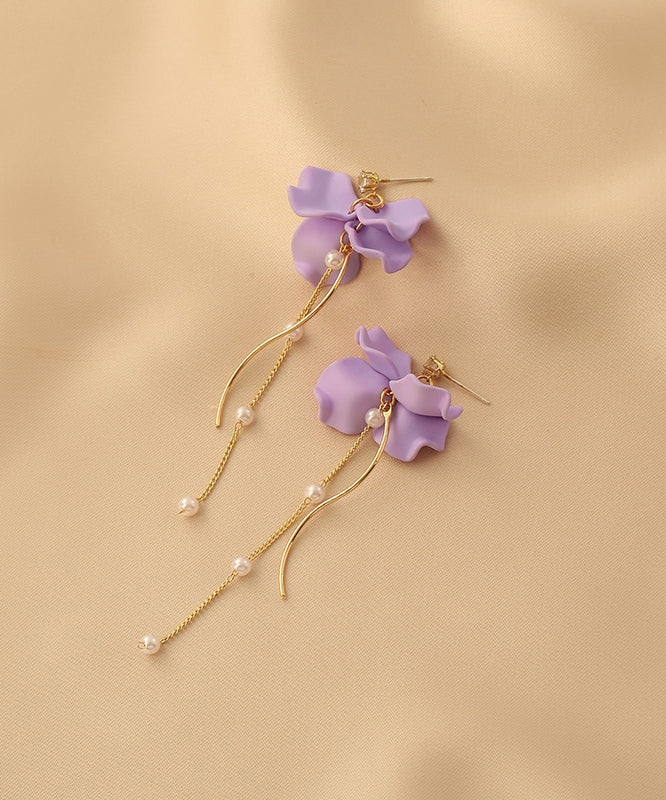 Purple Alloy Long Tassel Drop Earrings