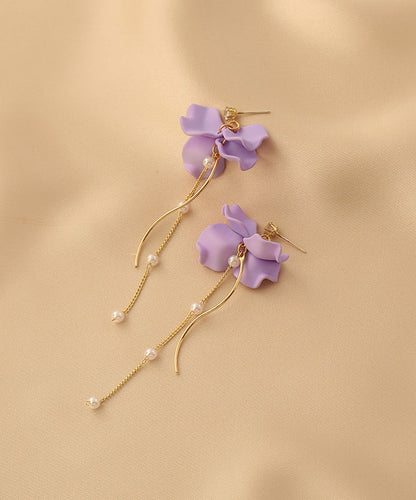 Purple Alloy Long Tassel Drop Earrings