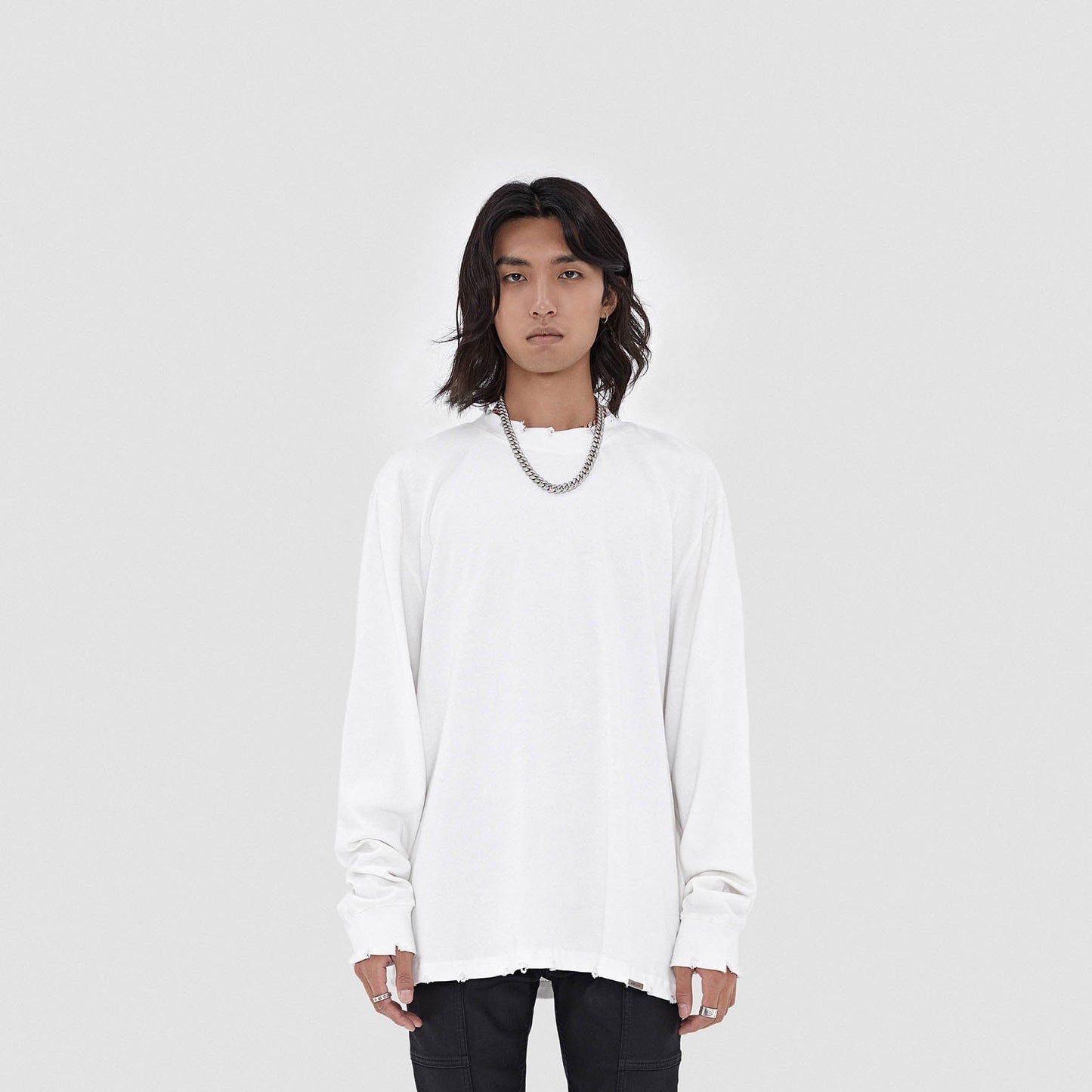 Distressed Edges Long Sleeve Sweatshirt