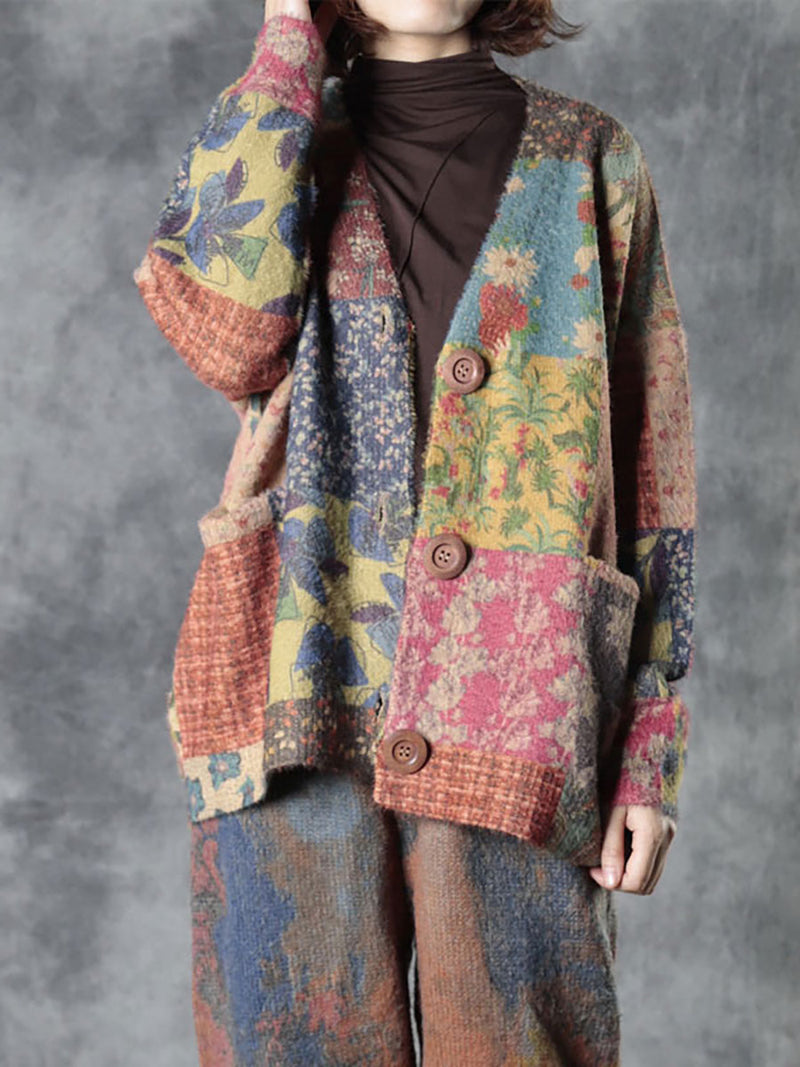 Autumn Colorful Flower Knitted Sweater Coat As1048