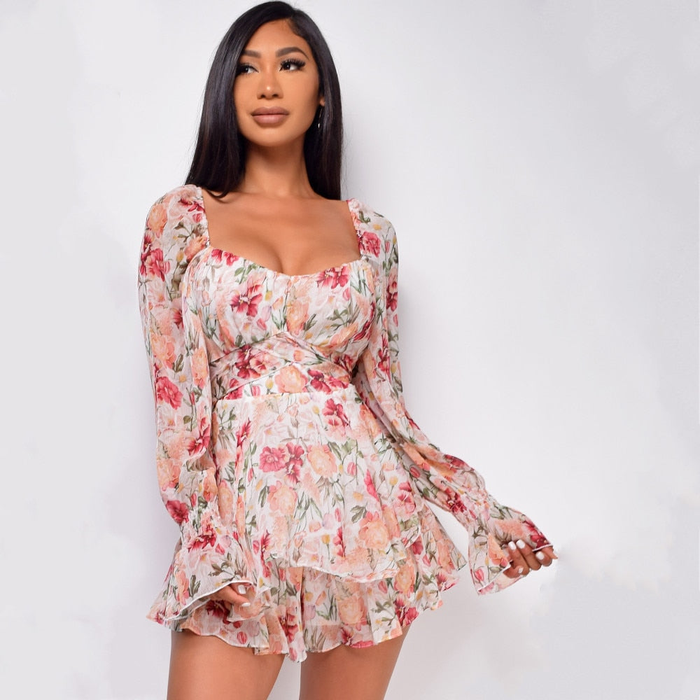 Square Neck Ruffle Romper