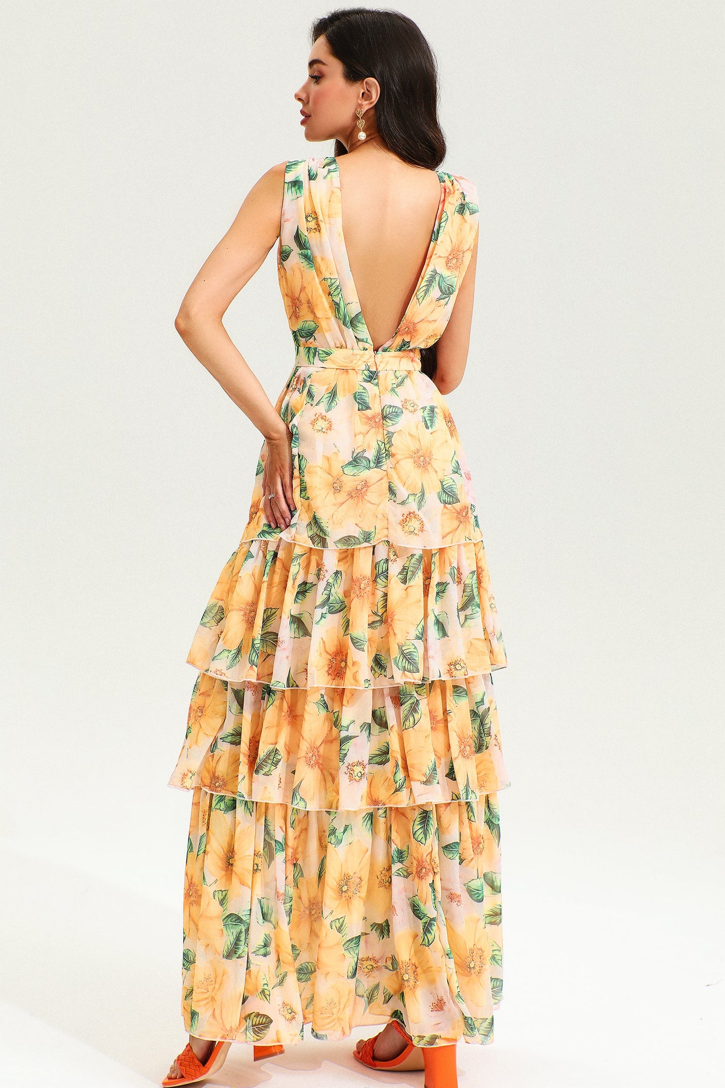 Backless Sleeveless Tiered Hem Maxi Dress