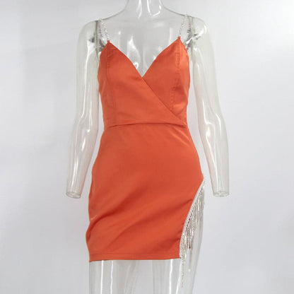Satin Dress Glitter Diamond Club Party Mini Dresses