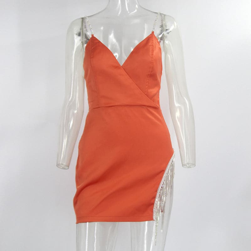 Satin Dress Glitter Diamond Club Party Mini Dresses
