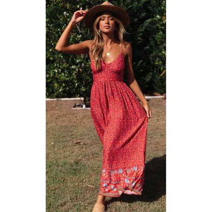 Summer V Neck Print Bohemia Long Dress