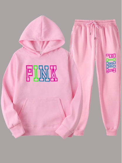 Pink Letter Print Pants Set Ar5051