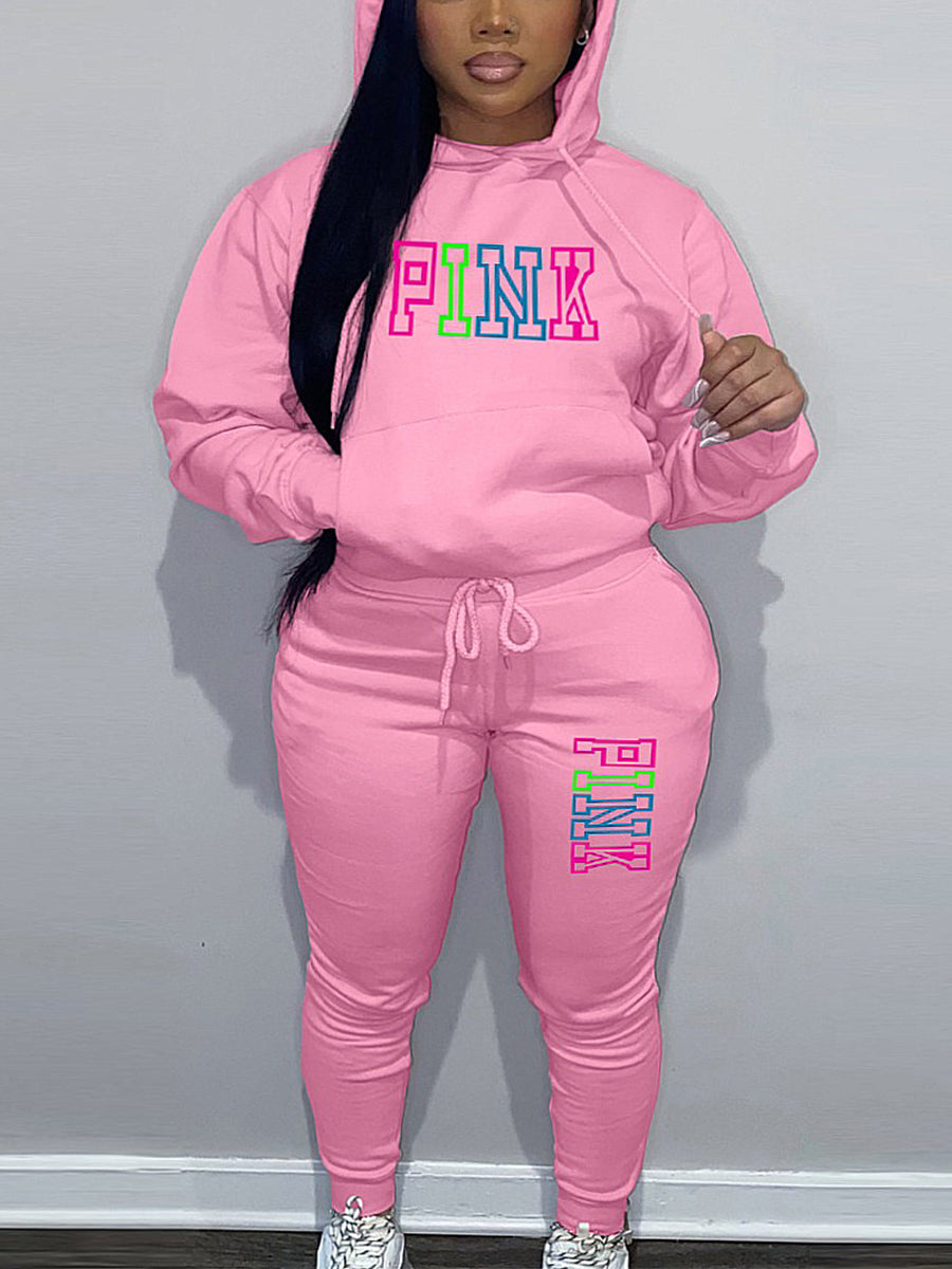 Pink Letter Print Pants Set Ar5051
