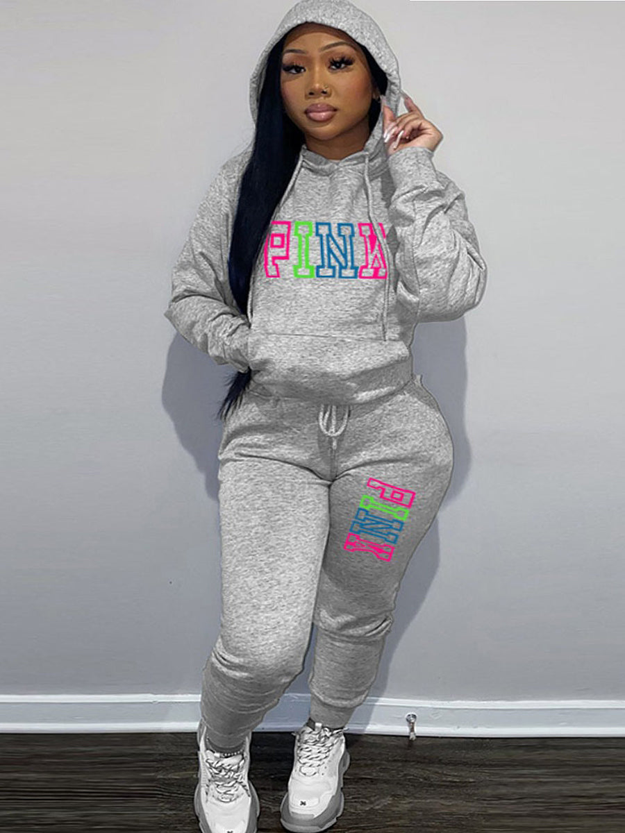 Pink Letter Print Pants Set Ar5057