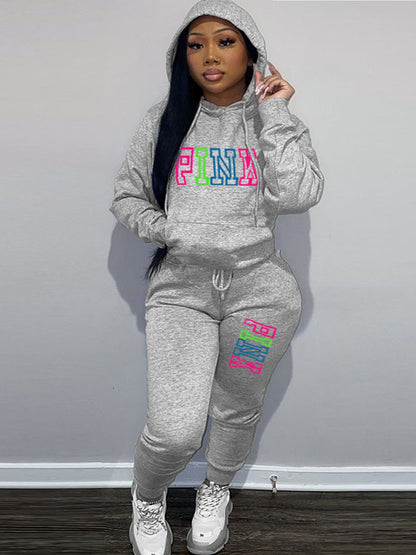 Pink Letter Print Pants Set Ar5051