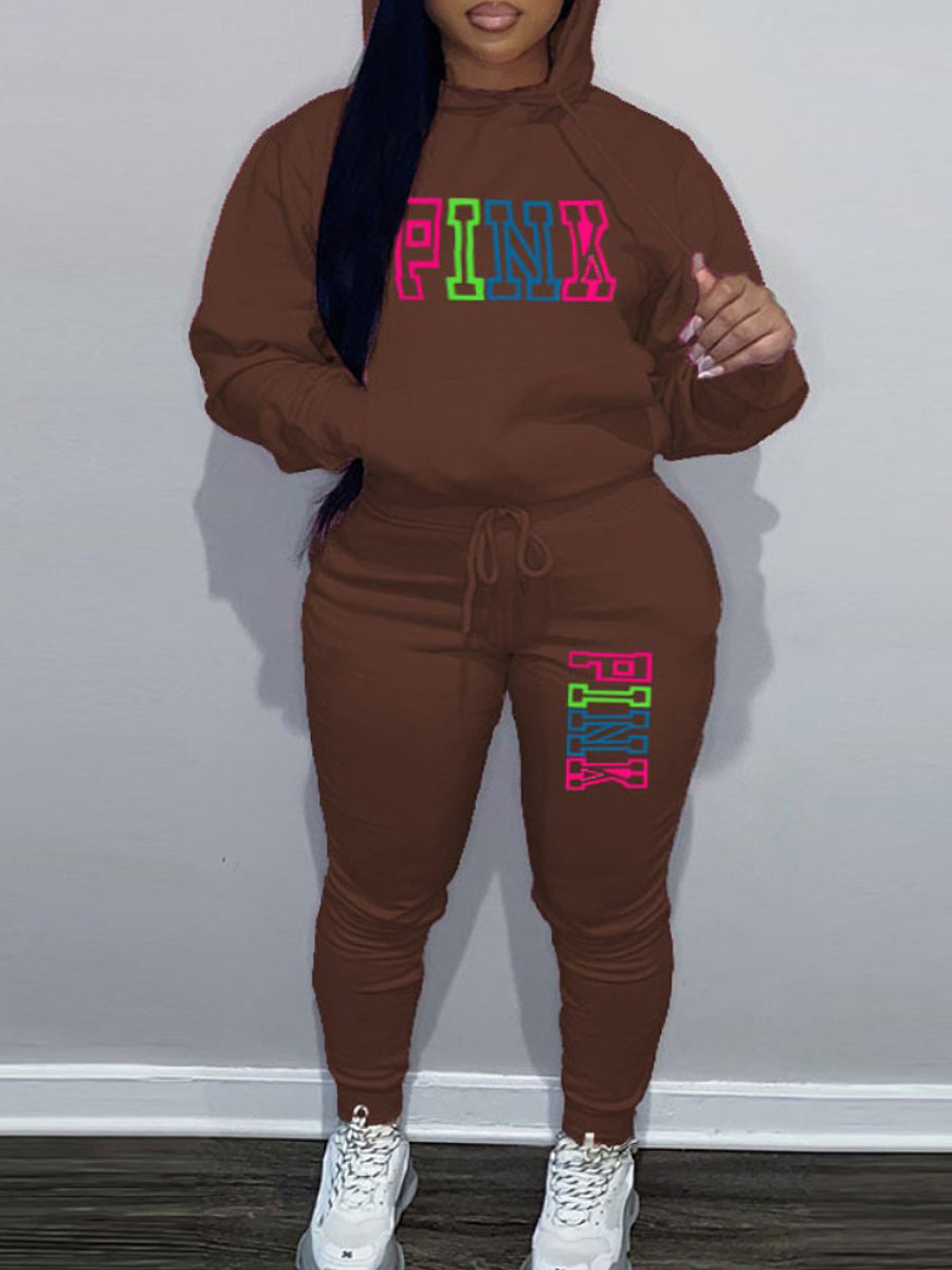 Pink Letter Print Pants Set Ar5051