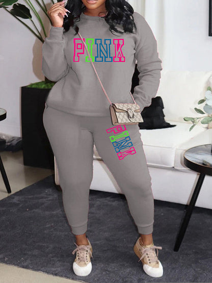 Pink Letter Print Pants Set Ar5051