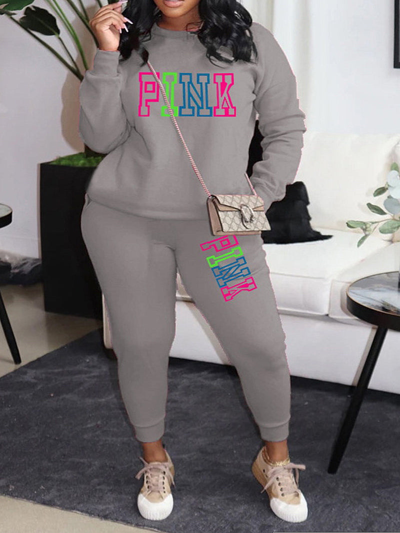 Pink Letter Print Pants Set Ar5051
