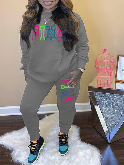 Pink Letter Print Pants Set Ar5051