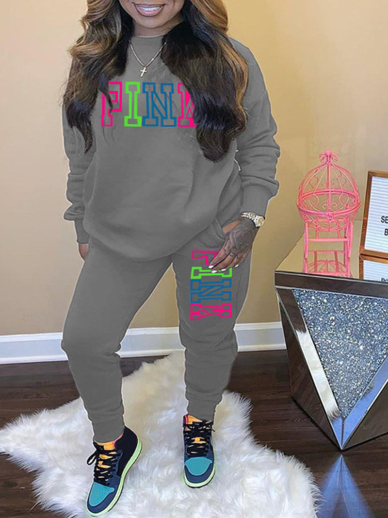 Pink Letter Print Pants Set Ar5057