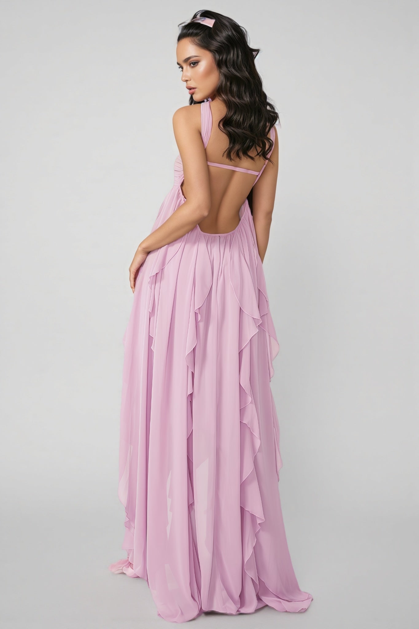 Purple Irregular Ruffled Maxi Dress