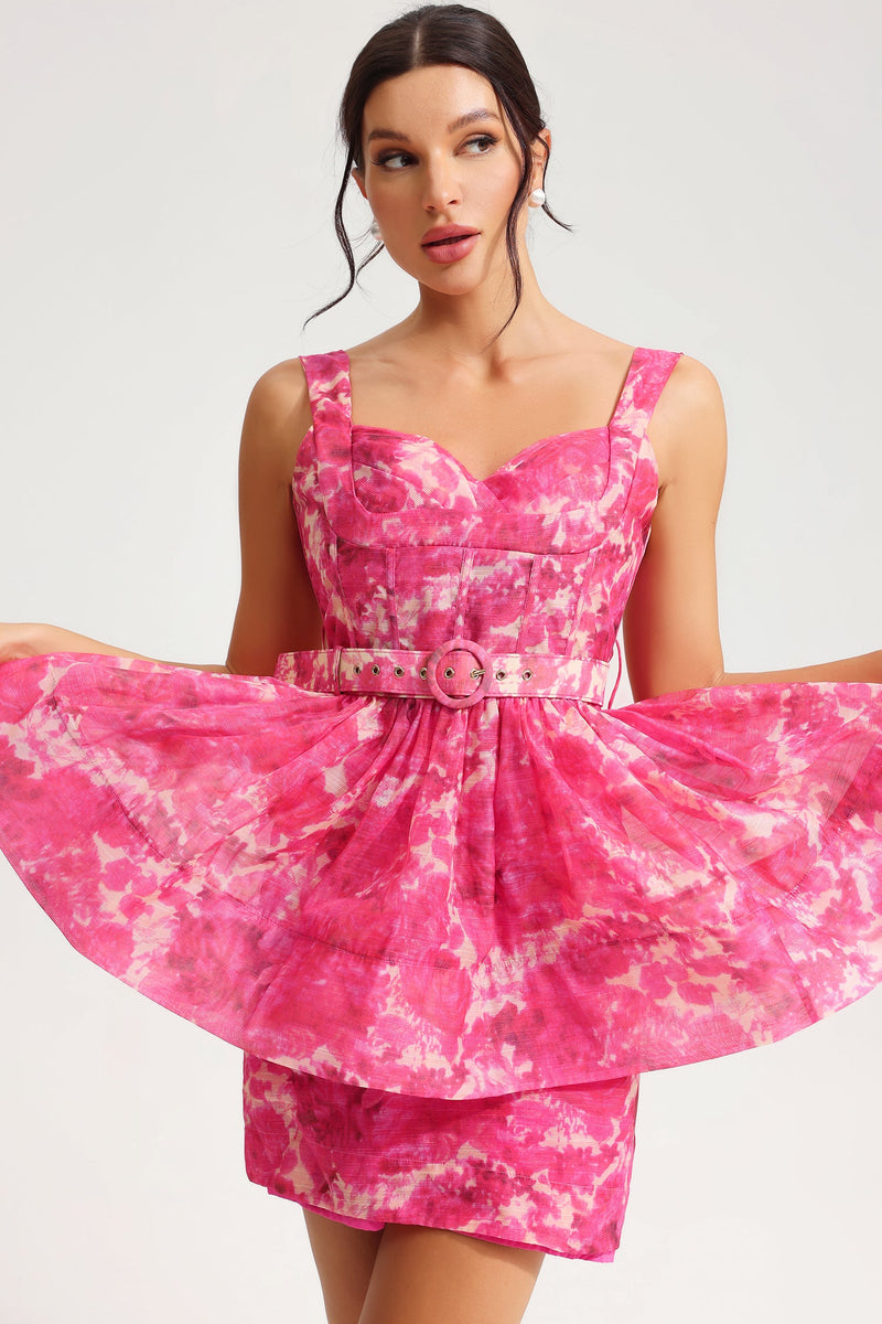 Sleeveless V-neck Belted Mini Dress