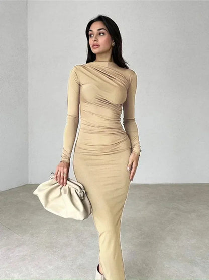 Spring Office Lady Tunics Bodycon Party Maxi Dress