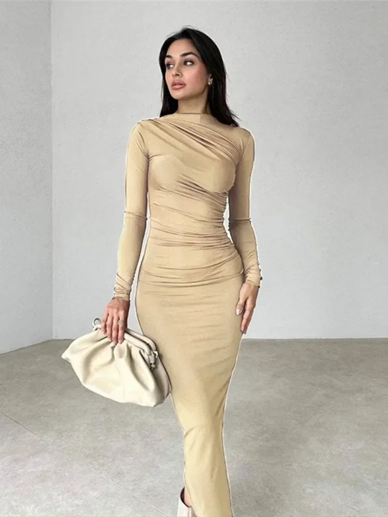 Spring Office Lady Tunics Bodycon Party Maxi Dress