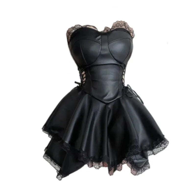 French Gothic Punk Black Party Dress Y2k Sweet Slim Fit Summer Chest Wrap Mini Dress