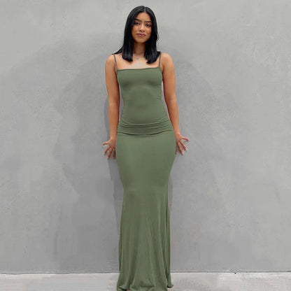 Summer Spaghetti Strap Black Skims Sleeveless Maxi Dress