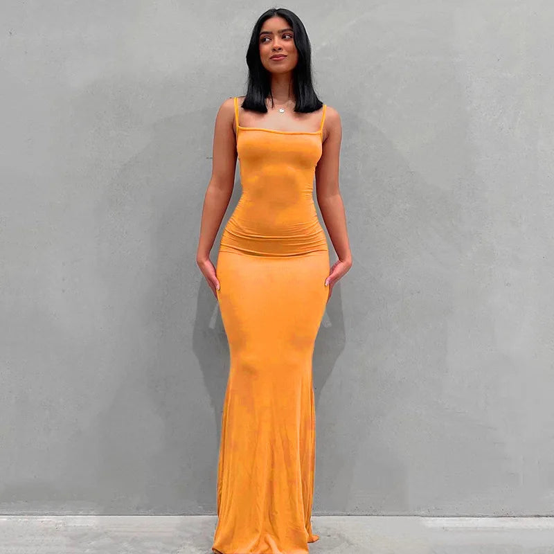 Y2k Sleeveless Skinny Bodycon Trumpet Maxi Dress