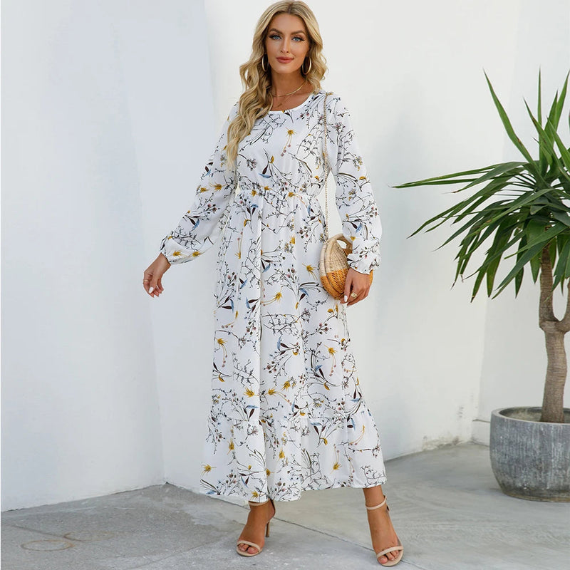 Sping Maxi Long Sleeve High Waist Chiffon Midi Dresses